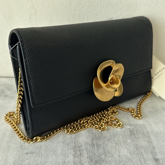 Ted Baker London Kira Rose Clutch Brushed Gold Black Leather Shoulder Handbag - Picture 6 of 16